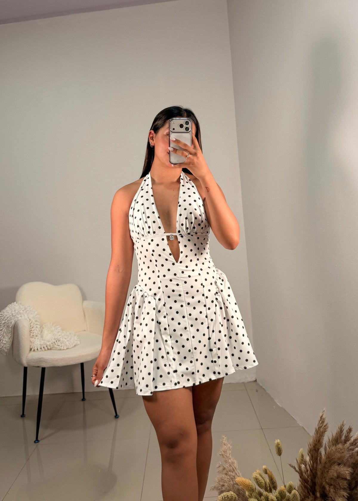 Vestido blanco de puntos