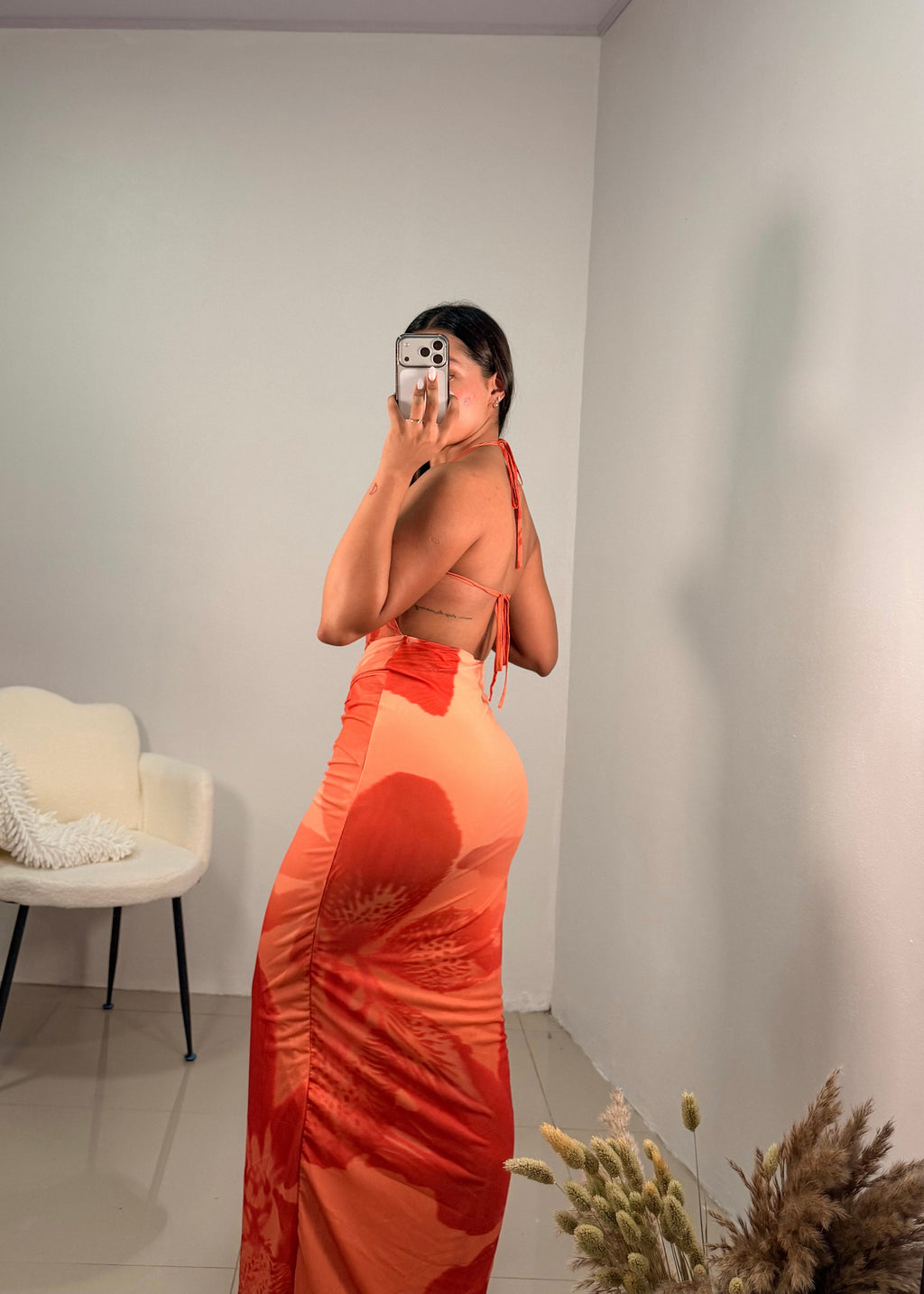 Vestido largo tropical naranja