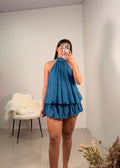 Vestido corto azul éter con short