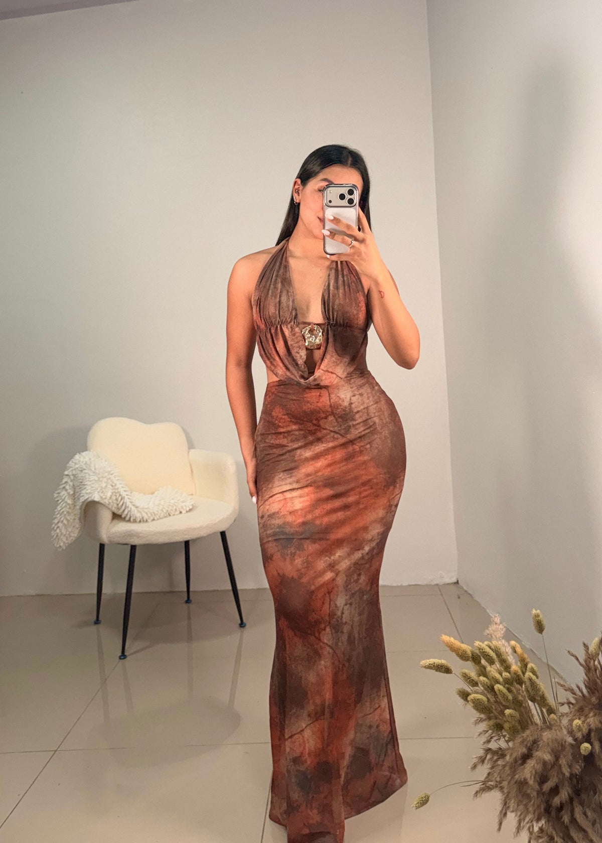 Vestido largo terracota