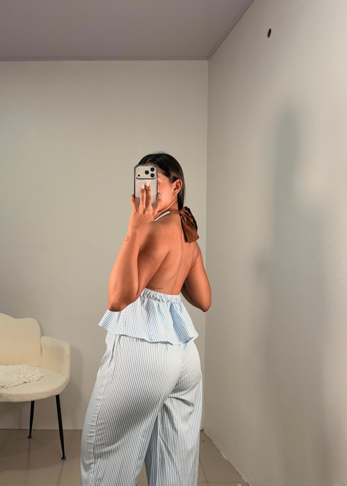Set rayado celeste con pantalón