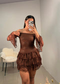 Vestido café de encaje